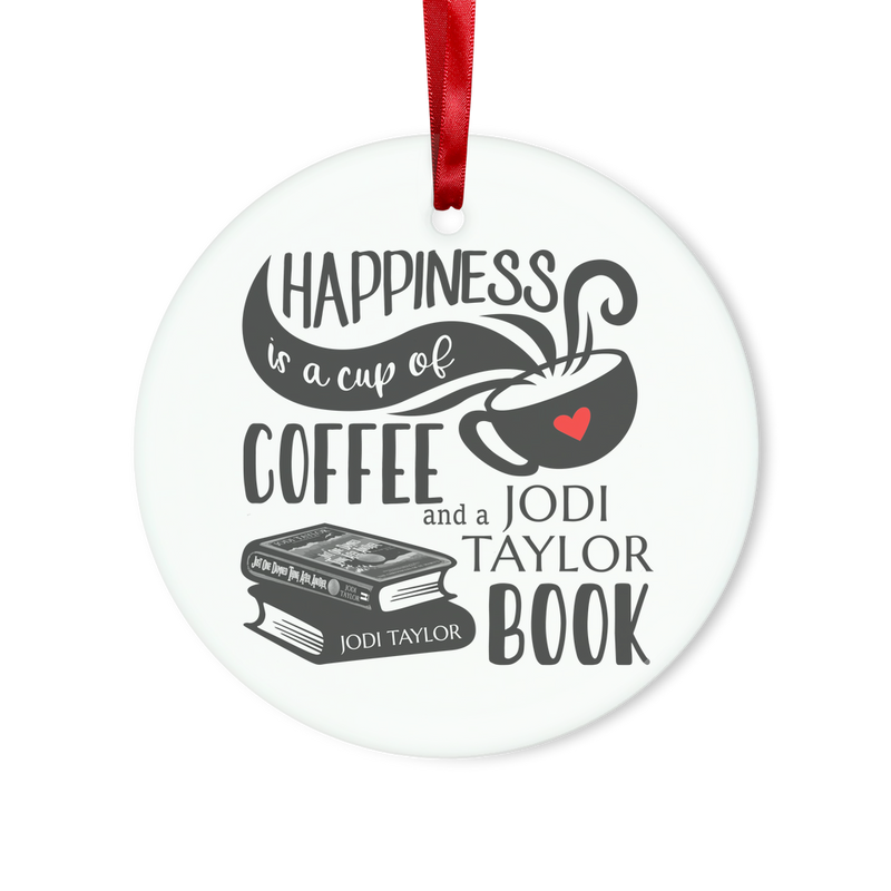 Happiness is a Cup of Coffee and a Jodi Taylor Book Glass Hanging Ornament