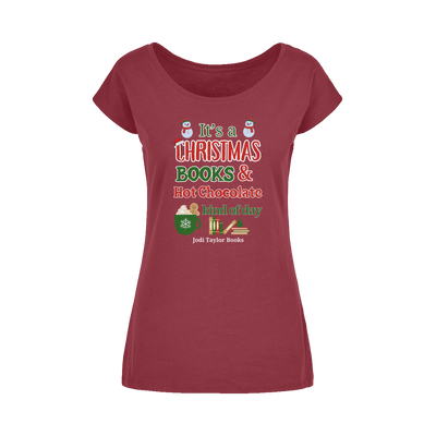 It's a Christmas Books and Hot Chocolate Kind of Day (UK) Wide Neck Womens T-Shirt XS-5XL