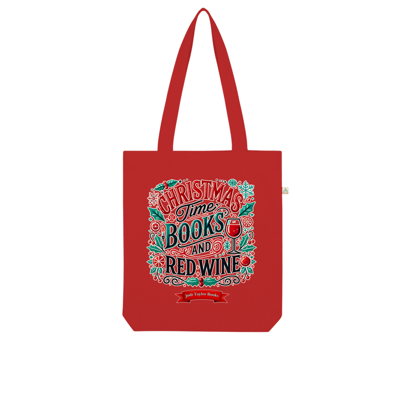 Christmas Time Books and Red Wine (UK) Organic Tote Bag