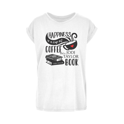 Happiness is a Cup of Coffee and a Jodi Taylor Book Women's Extended Shoulder T-Shirt XS-5XL