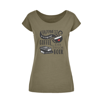 Happiness is a Cup of Coffee and a Jodi Taylor Book Wide Neck Womens T-Shirt XS-5XL