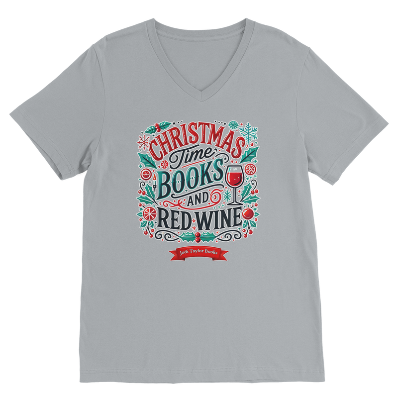 Christmas Time Books and Red Wine (UK) Classic V-Neck T-Shirt