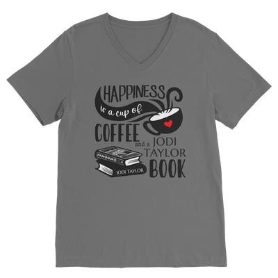 Happiness is a Cup of Coffee and a Jodi Taylor Book Classic V-Neck T-Shirt