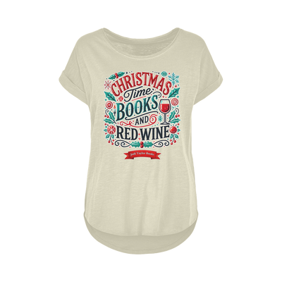 Christmas Time Books and Red Wine (UK) Women's Long Slub T-Shirt XS-5XL