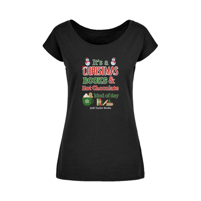 It's a Christmas Books and Hot Chocolate Kind of Day (UK) Wide Neck Womens T-Shirt XS-5XL