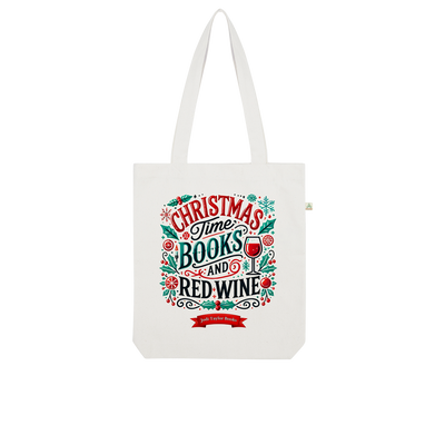 Christmas Time Books and Red Wine (UK) Organic Tote Bag