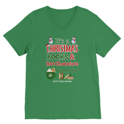 It's a Christmas Books and Hot Chocolate Kind of Day (UK) Classic V-Neck T-Shirt