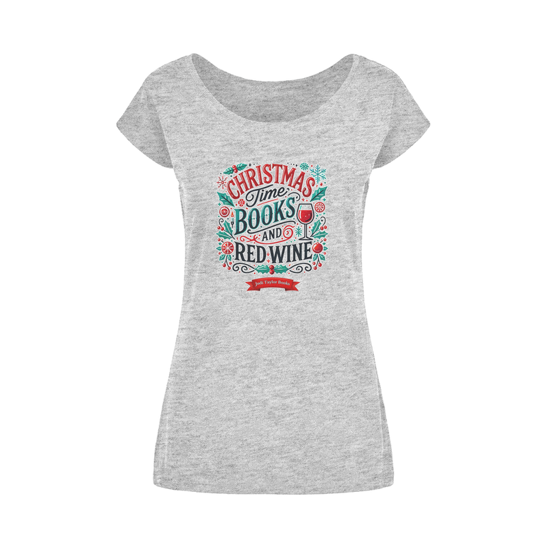 Christmas Time Books and Red Wine (UK) Wide Neck Womens T-Shirt XS-5XL