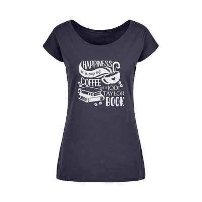 Happiness is a Cup of Coffee and a Jodi Taylor Book Wide Neck Womens T-Shirt XS-5XL