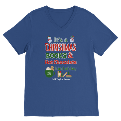 It's a Christmas Books and Hot Chocolate Kind of Day (UK) Classic V-Neck T-Shirt